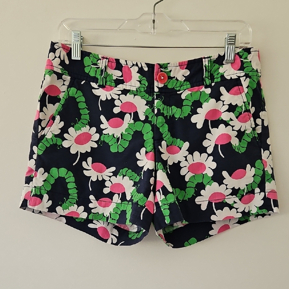 Lilly Pulitzer Green Caterpillar Floral Shorts Size 4